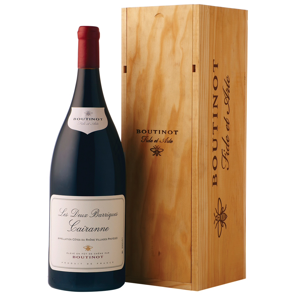 Boutinot Les Deux Barriques, Cairanne Cotes du Rhone Villages (Magnum in Wooden Gift Box) (Single Bottle Case)